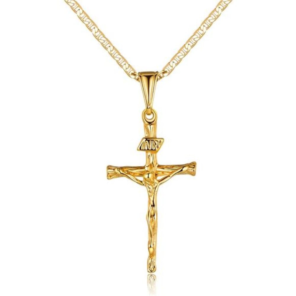 Cross Necklace for Women & Men 18K Gold Plated Flat Mariner/Marina 060